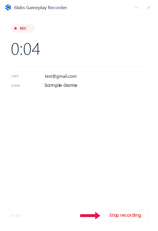 The Gameplay Recorder window while recording, with the Stop recording button highlighted.